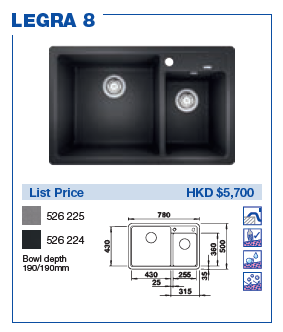 Blanco Germany LEGRA 8 花崗岩廚房石盆 780 x 500 x D200mm 送廚房龍頭四選一(請於備註填寫)