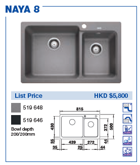 Blanco Germany NAYA 8 花崗岩廚房石盆 815 x 500 x D200mm 送廚房龍頭四選一(請於備註填寫)