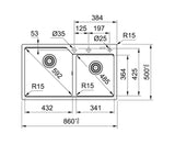 FRANKE UBG 620-86 (114.0558.017) Urban 花崗岩 檯面 雙星盆 860x500mm 極光白